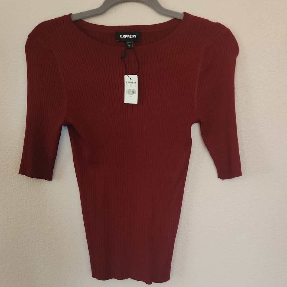Express Burgundy Ribbed Knit Top